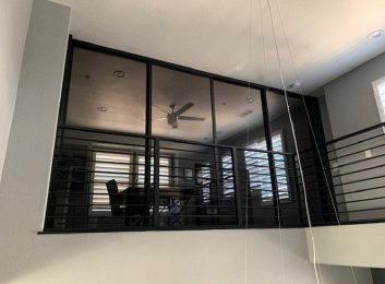 Black frames, smoked glass, 4 panels, Loft style room dividers, 120w by 96h $2095