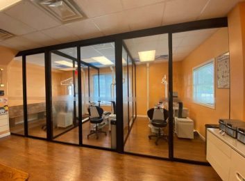 Clear glass cubicle for a dentist in Indiana