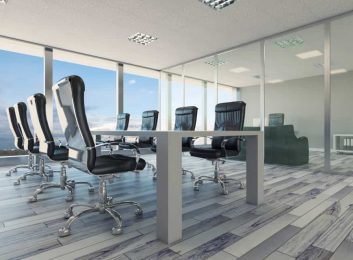 Clear glass conference room