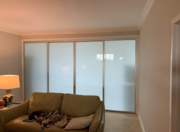 Silver frames, frosted glass, 4 panels 144w by 96h $2485
