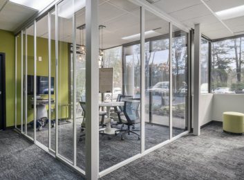 Sliding glass wall panels for an office in New York
