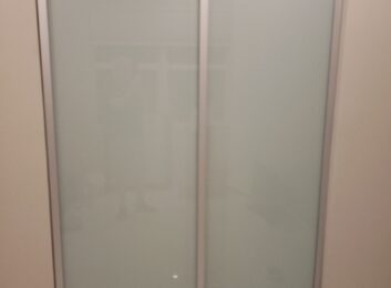 12. Silver frames, opaque glass, 2 panels, 60w by 96h $983