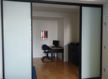 Glass home office partitions, Black frames, frosted glass, 24 panels, 120w by 96h $2095