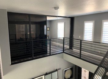 Black frames, smoked glass room partitions, 4 panels, 120w by 96h $2095