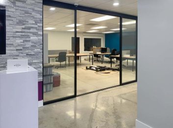 Clear glass office partition in Florida