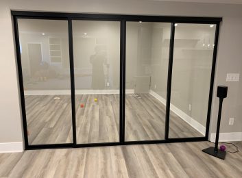 Glass room divider, Black frames, clear glass